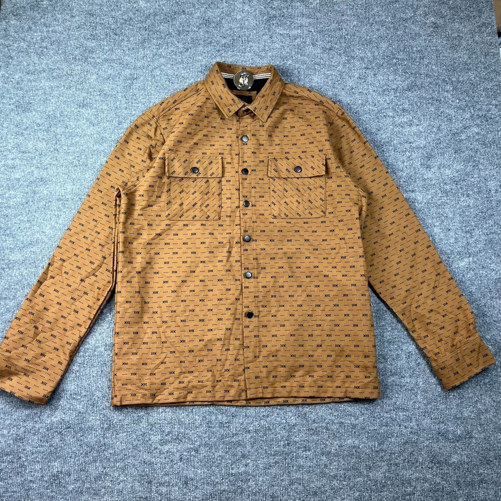 Nomad‎ Shacket Mens Medium Brown Fleece Lined All Over Geometric Print Button Up